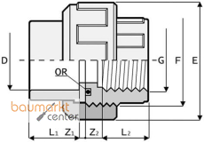 Aliaxis Verschraubung PVC-U , d 25 x 3/4, BO3