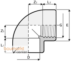 Aliaxis Winkel PVC-U 90 Gr., d 75 x 2 1/2, GO3