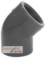 Aliaxis Winkel 45 Gr. PVC-U HFV R 1/2" PN16 Gewindemuffe Aliaxis Winkel 45 Gr. PVC-U HFV R 1/2" PN16 Gewindemuffe