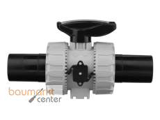 Aliaxis 2-Wege Kugelhahn VK Dual Block aus PP-H mit Stutzen aus PE 100 VKDBEM/FKM d 63