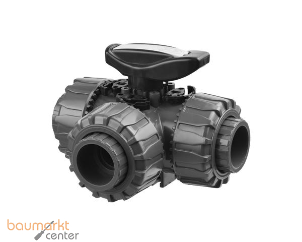 Aliaxis PVC-U 3-Wege Kugelhahn TKD d40 FKM T-Bohrung Klebstutzen TKDDV-T-FKM