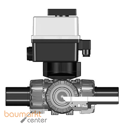 Aliaxis 3-Wege-Kugelhahn TKD, PVC-U, 24V, PE LS Stutzen, T-Bohrung, d40