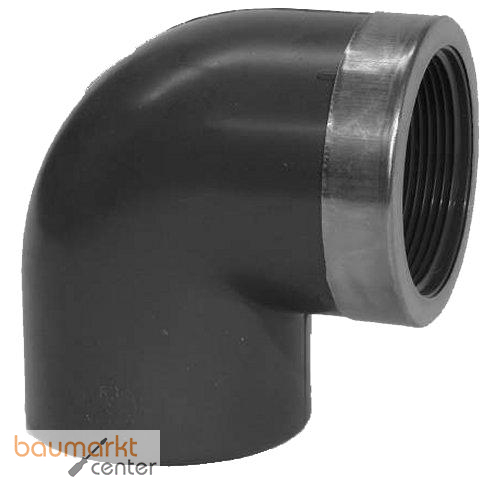 Aliaxis -Winkel 90Gr. PVC-U GIMV d 16 x 3/8" PN16 Klebmuffe/Gewinde metallringverst.