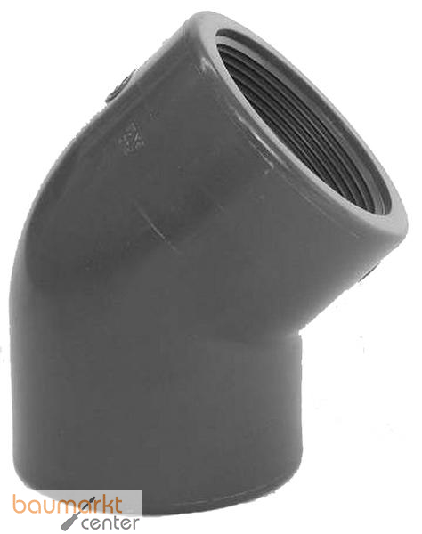 Aliaxis Winkel 45 Gr. PVC-U HFV R 1/2" PN16 Gewindemuffe