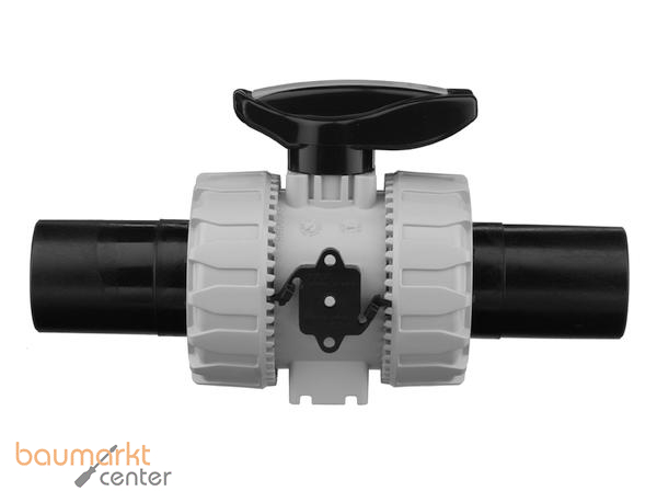 Aliaxis 2-Wege Kugelhahn VK Dual Block aus PP-H mit Stutzen aus PE 100 VKDBEM/FKM d 63
