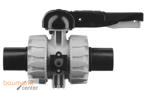 Aliaxis 2-Wege Kugelhahn VK Dual Block aus PP-H mit Stutzen aus PE 100 VKDBEM/FKM d 75
