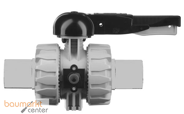Aliaxis 2-Wege Kugelhahn VK Dual Block aus PP-H mit Stutzen aus PP VKDBM/FKM d 75